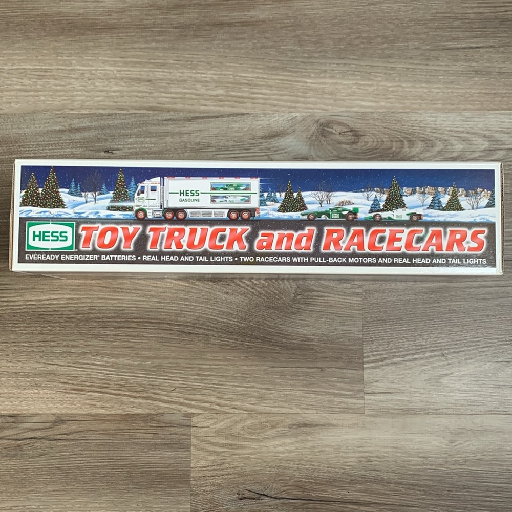 2003 Hess Gasoline Toy Truck & 2 Pull Back Go RaceCars Gas Station Collectible